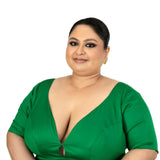 Green Queen Anne Plus Size Blouse with Elbow Sleeve - Anvi Couture