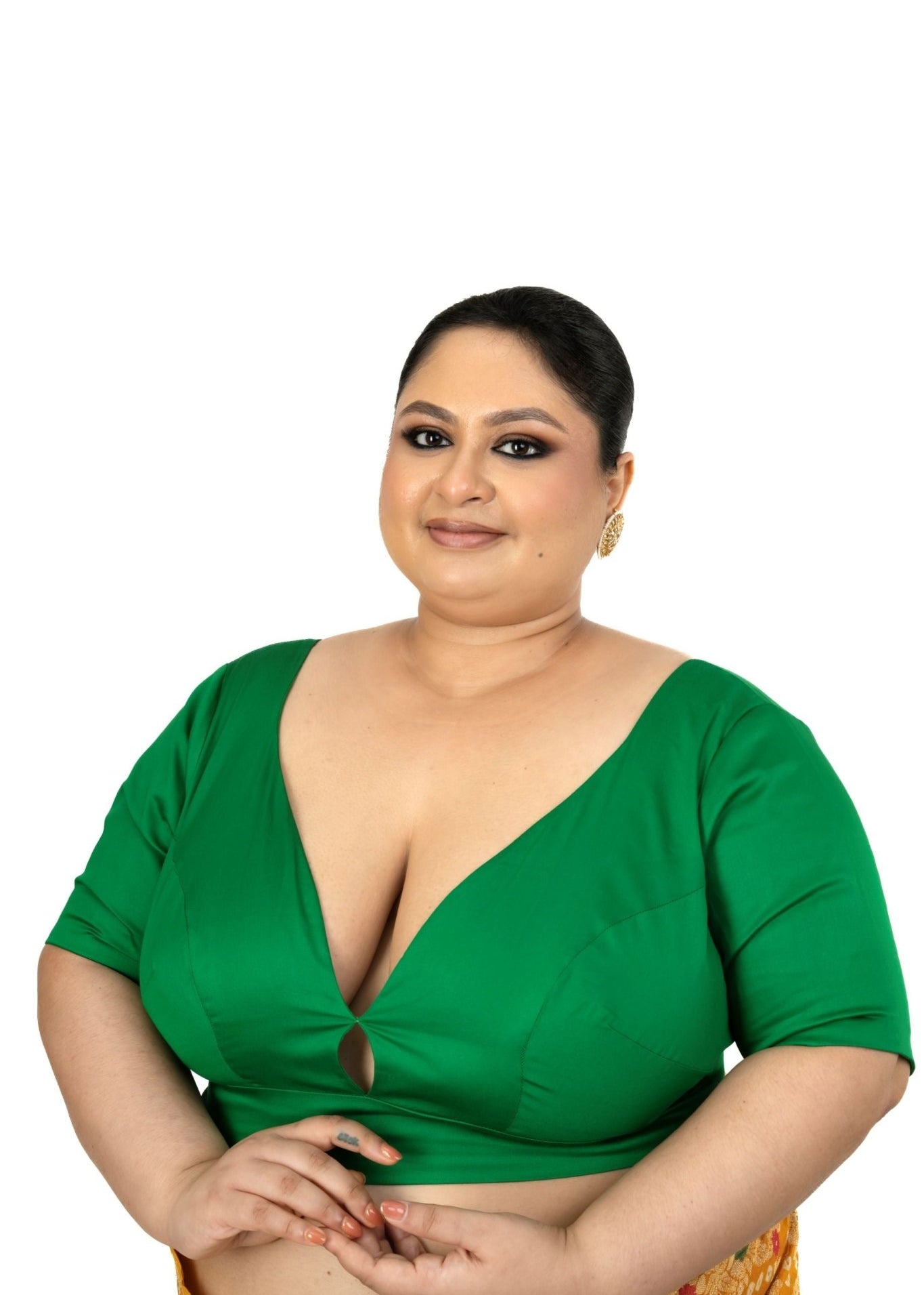 Green Queen Anne Plus Size Blouse with Elbow Sleeve - Anvi Couture