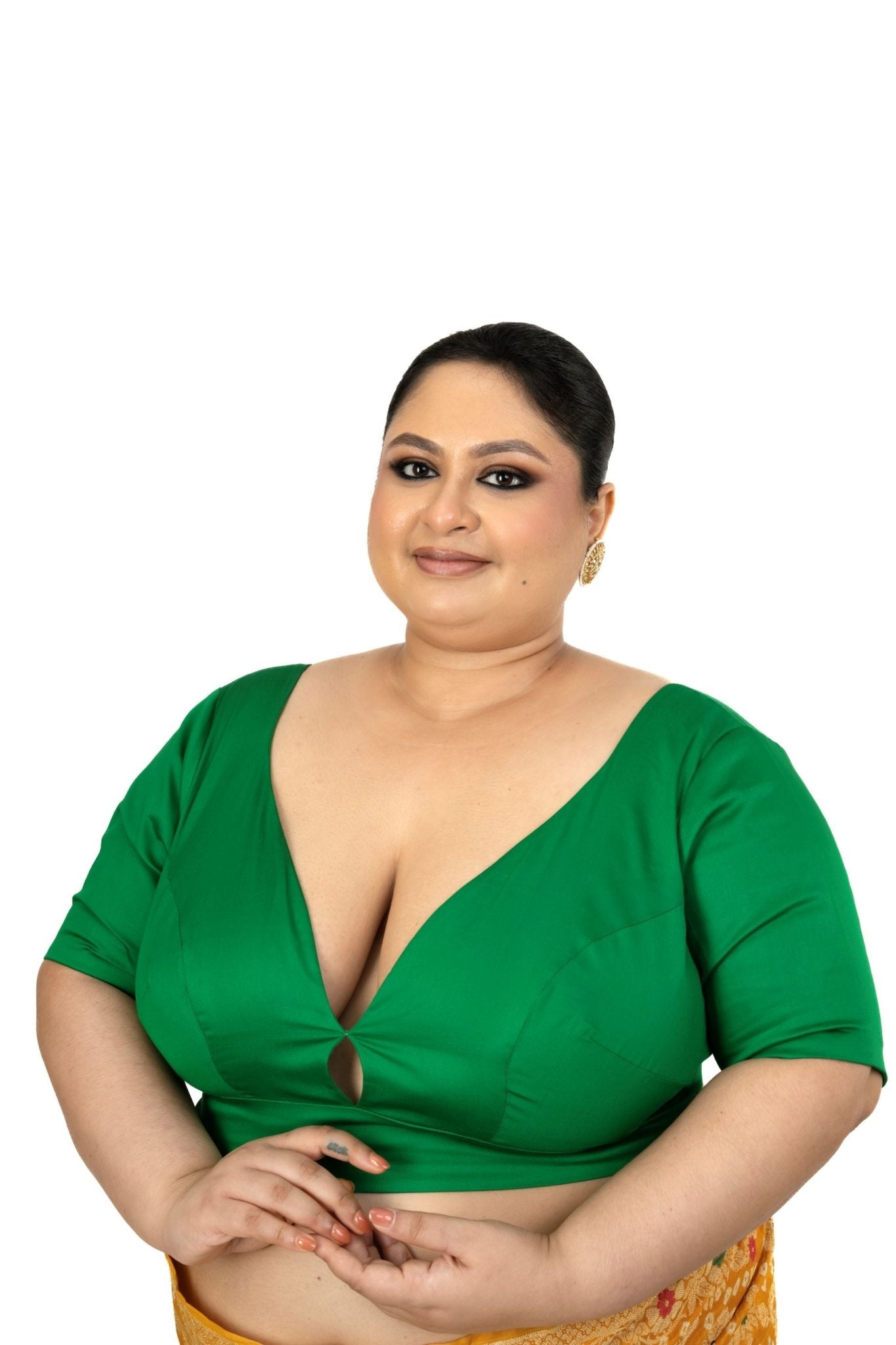 Green Queen Anne Plus Size Blouse with Elbow Sleeve - Anvi Couture