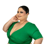 Green Queen Anne Plus Size Blouse with Elbow Sleeve - Anvi Couture