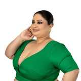 Green Queen Anne Plus Size Blouse with Elbow Sleeve - Anvi Couture