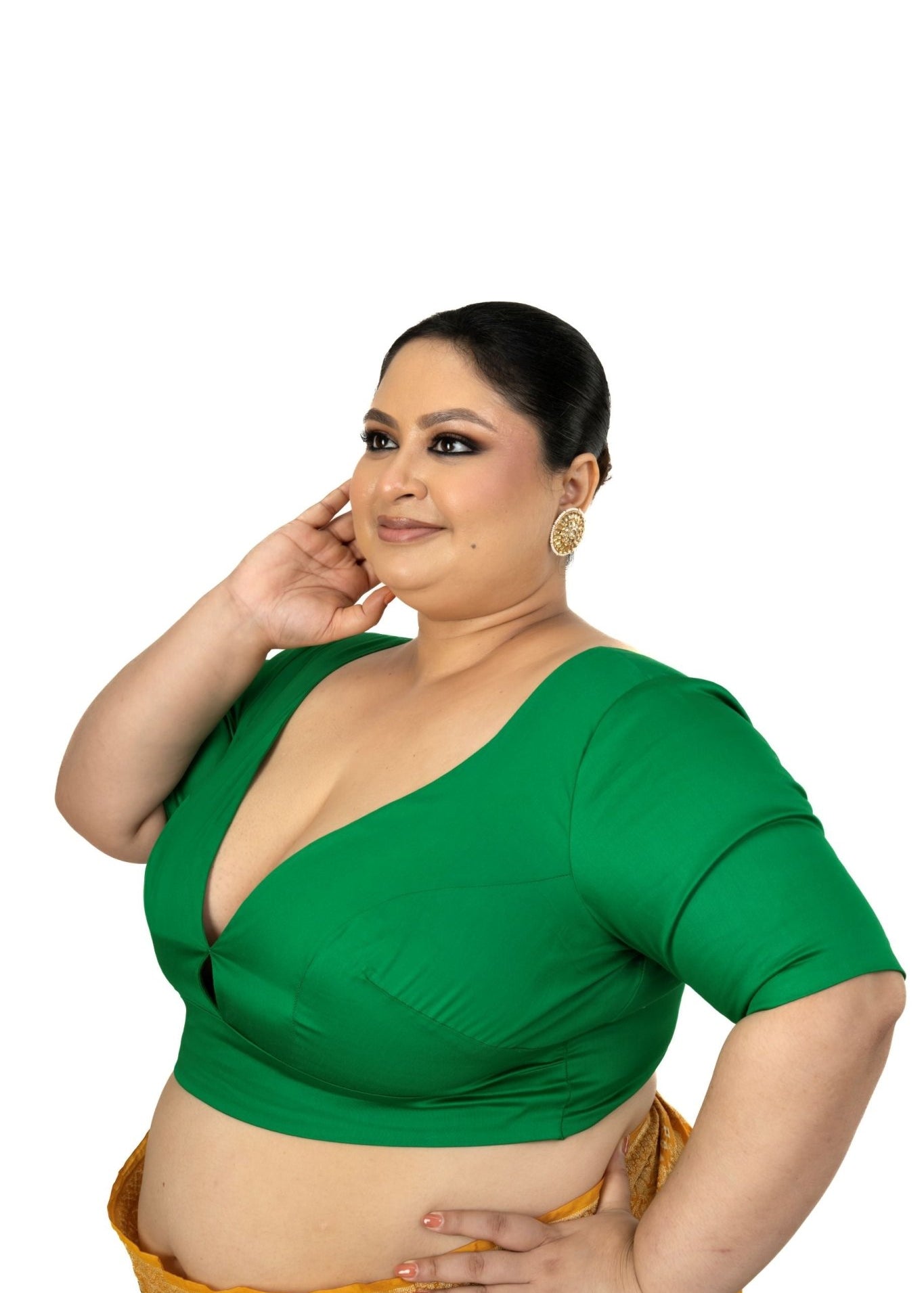 Green Queen Anne Plus Size Blouse with Elbow Sleeve - Anvi Couture