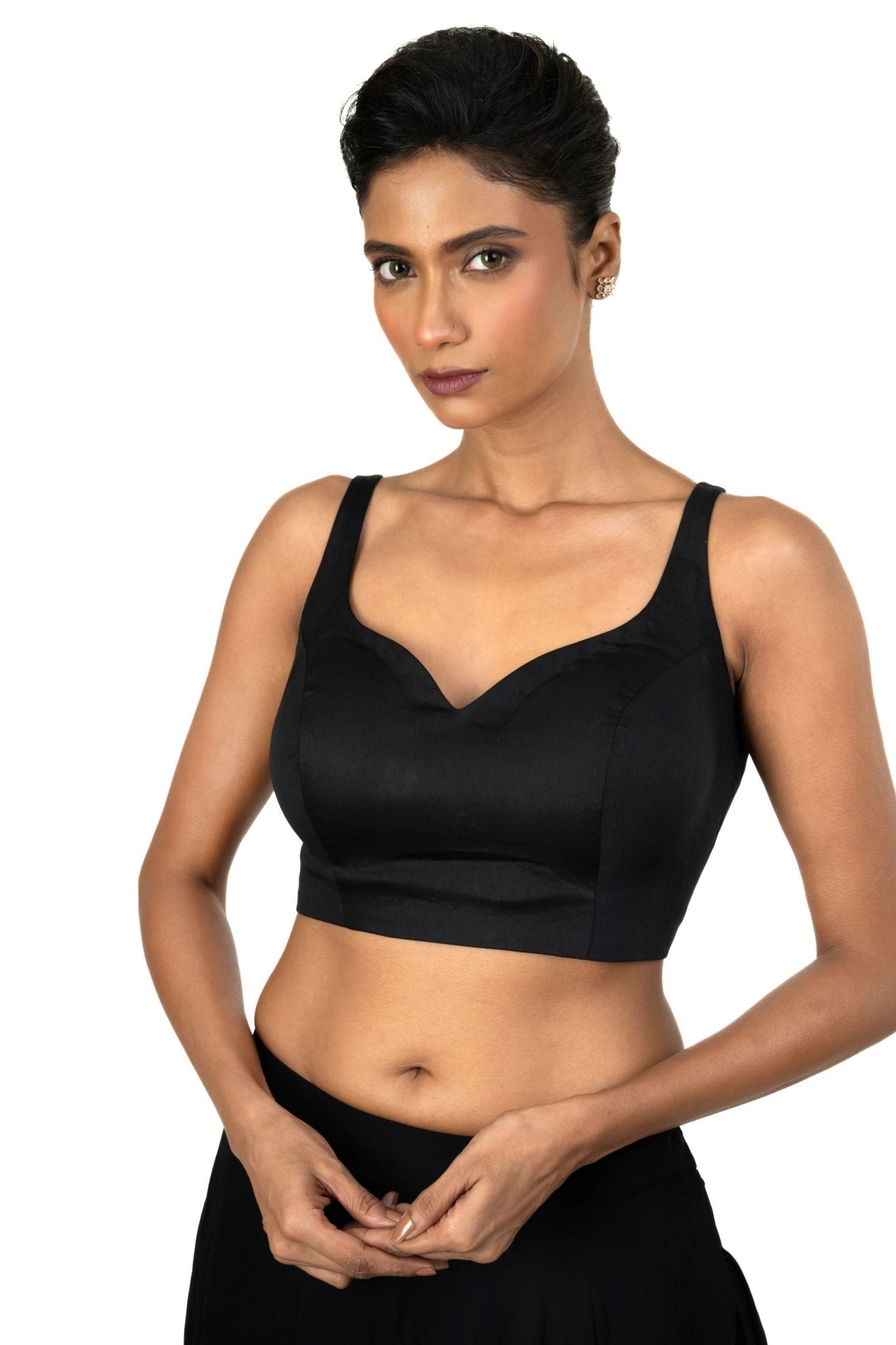 Black Sweetheart Neckline Blouse With U Back Closure - Anvi Couture