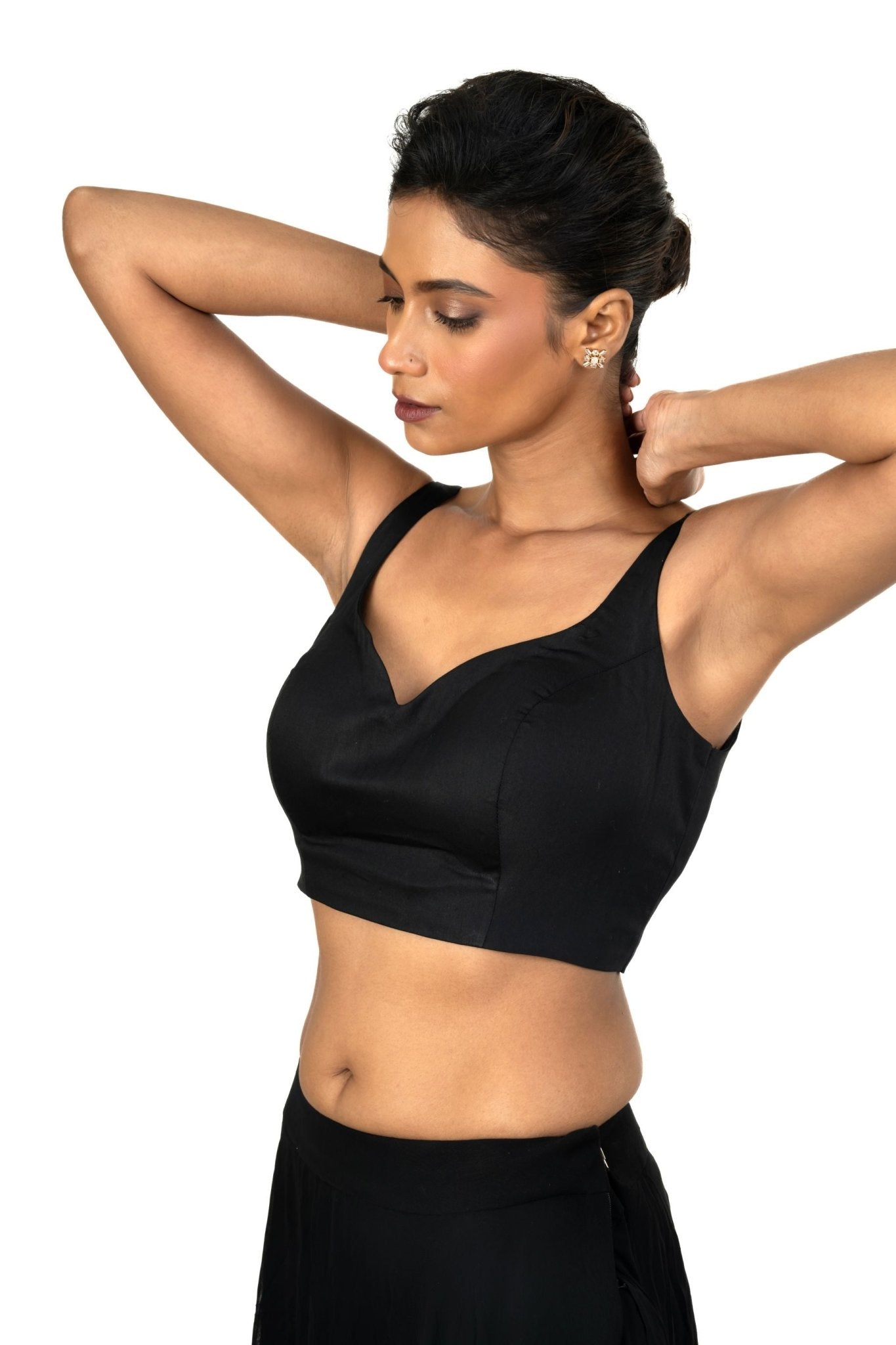 Black Sweetheart Neckline Blouse With U Back Closure - Anvi Couture