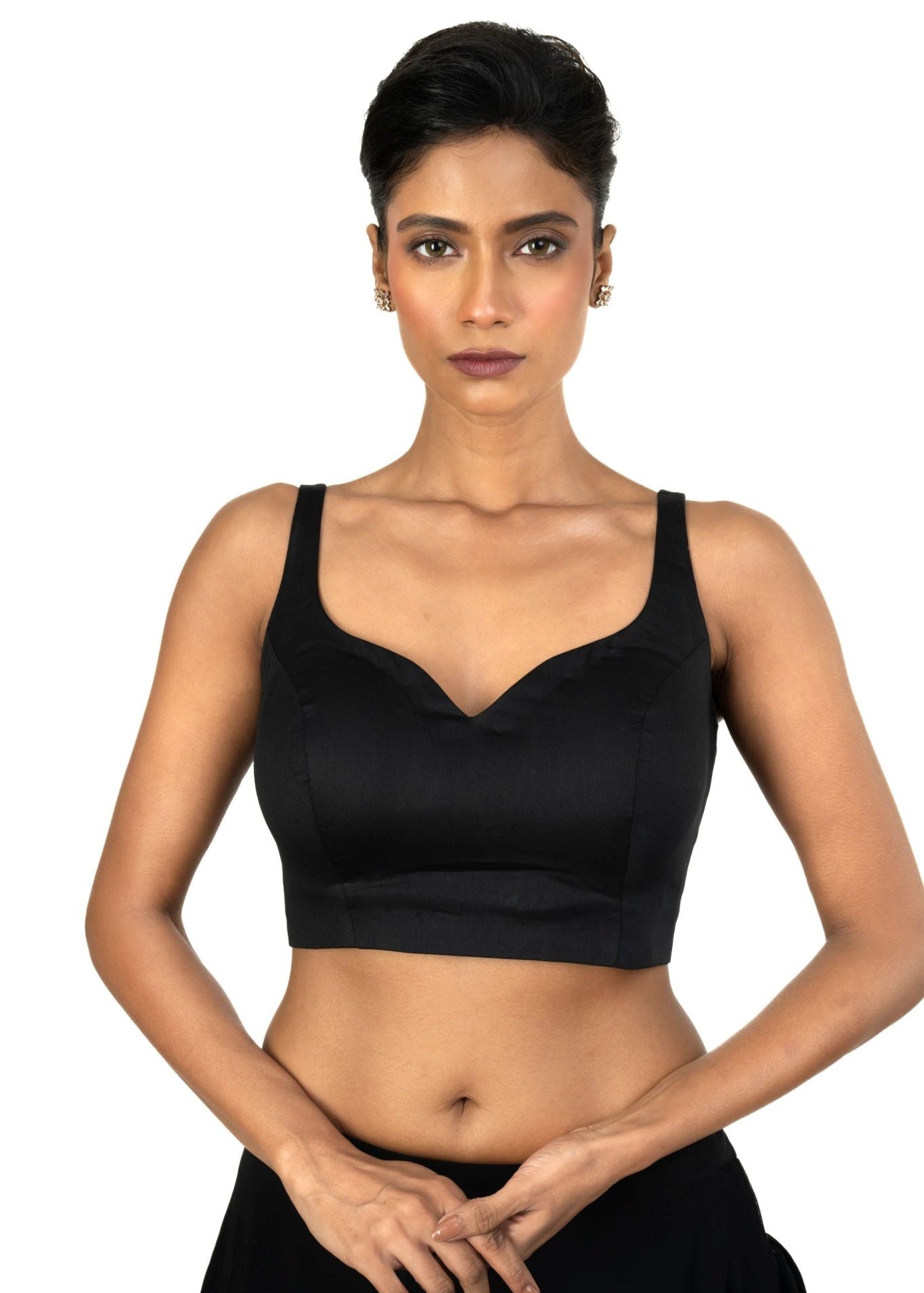Black Sweetheart Neckline Blouse With U Back Closure - Anvi Couture