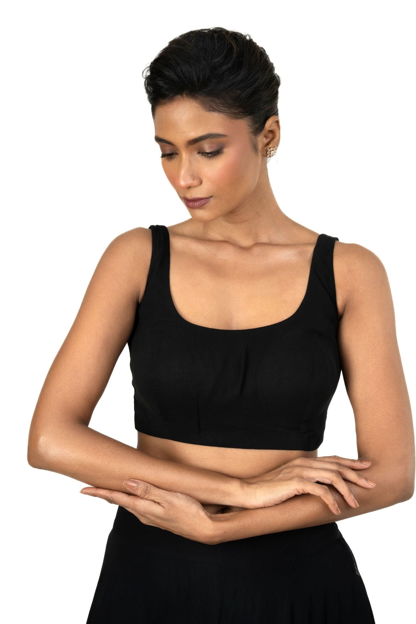 Black Broad U Neckline Sleeveless Blouse - Anvi Couture