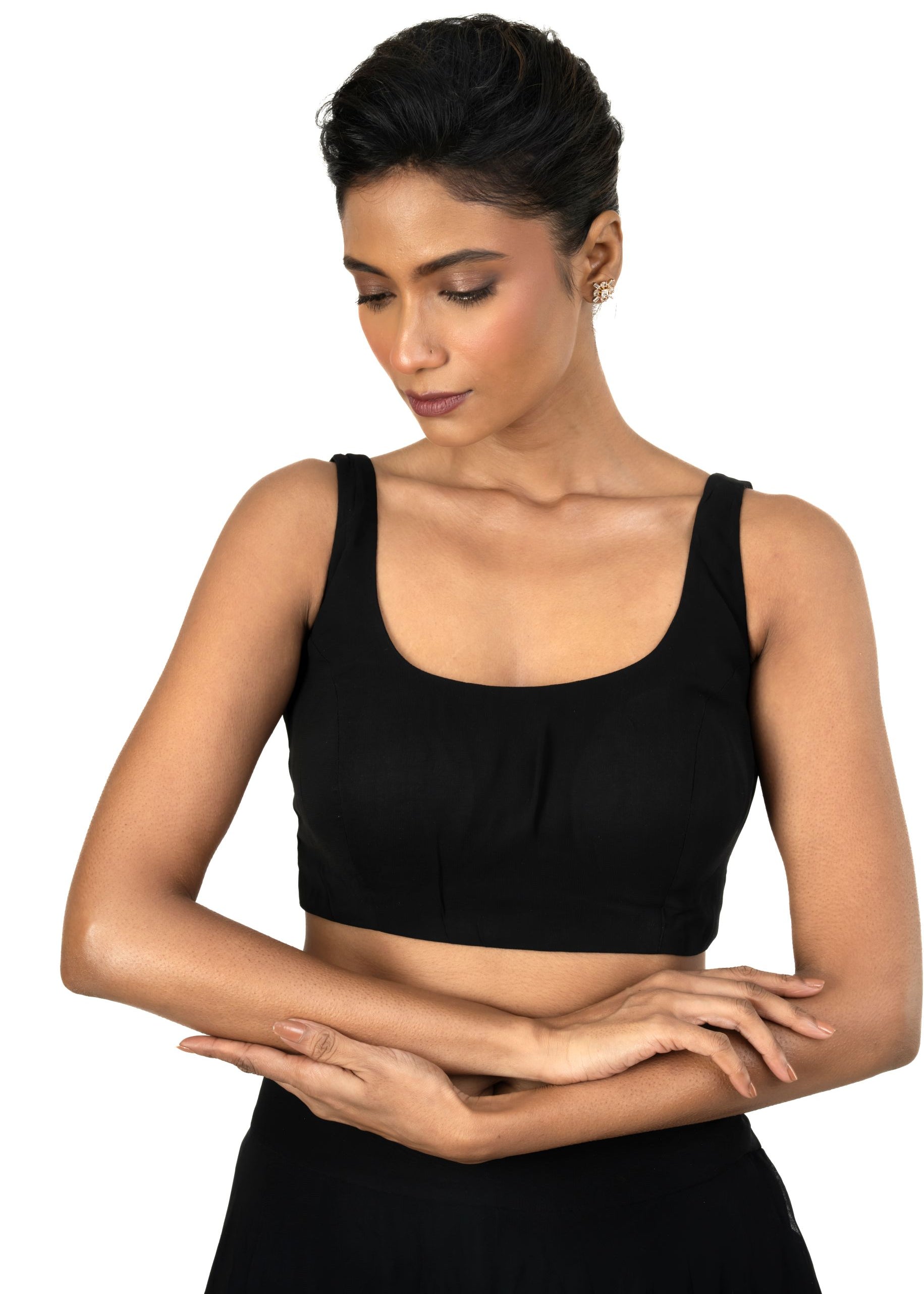 Black Broad U Neckline Sleeveless Blouse - image 1