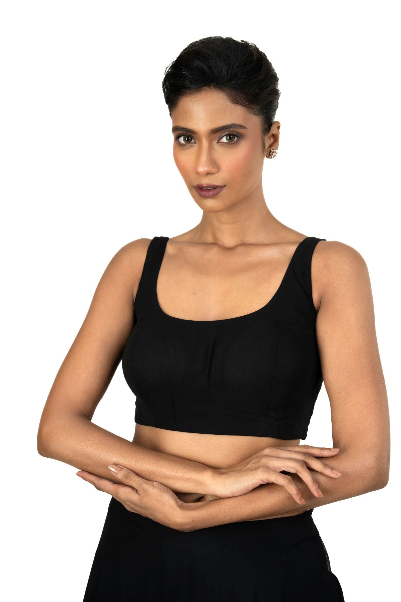 Black Broad U Neckline Sleeveless Blouse - Anvi Couture