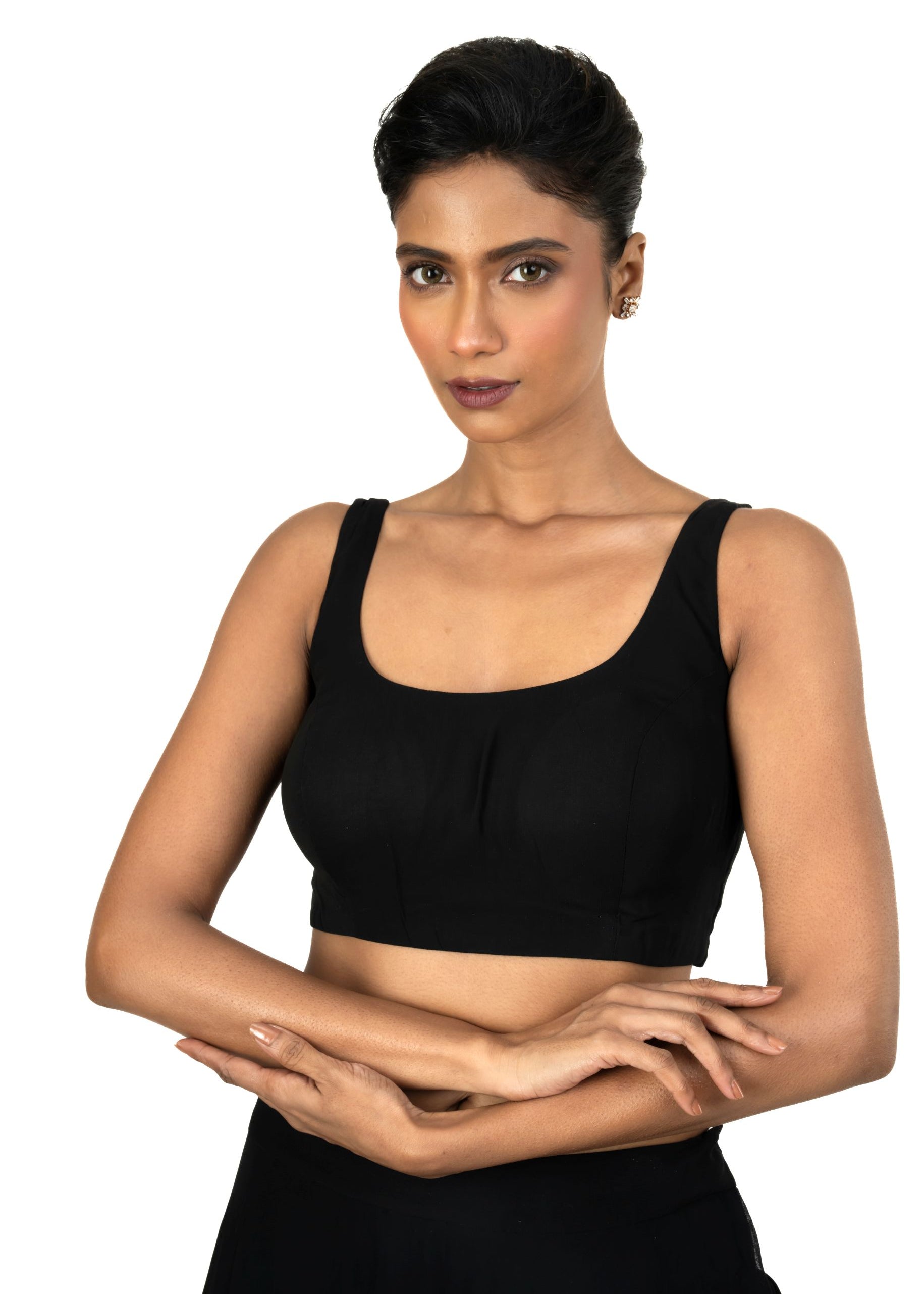 Black Broad U Neckline Sleeveless Blouse - image 2