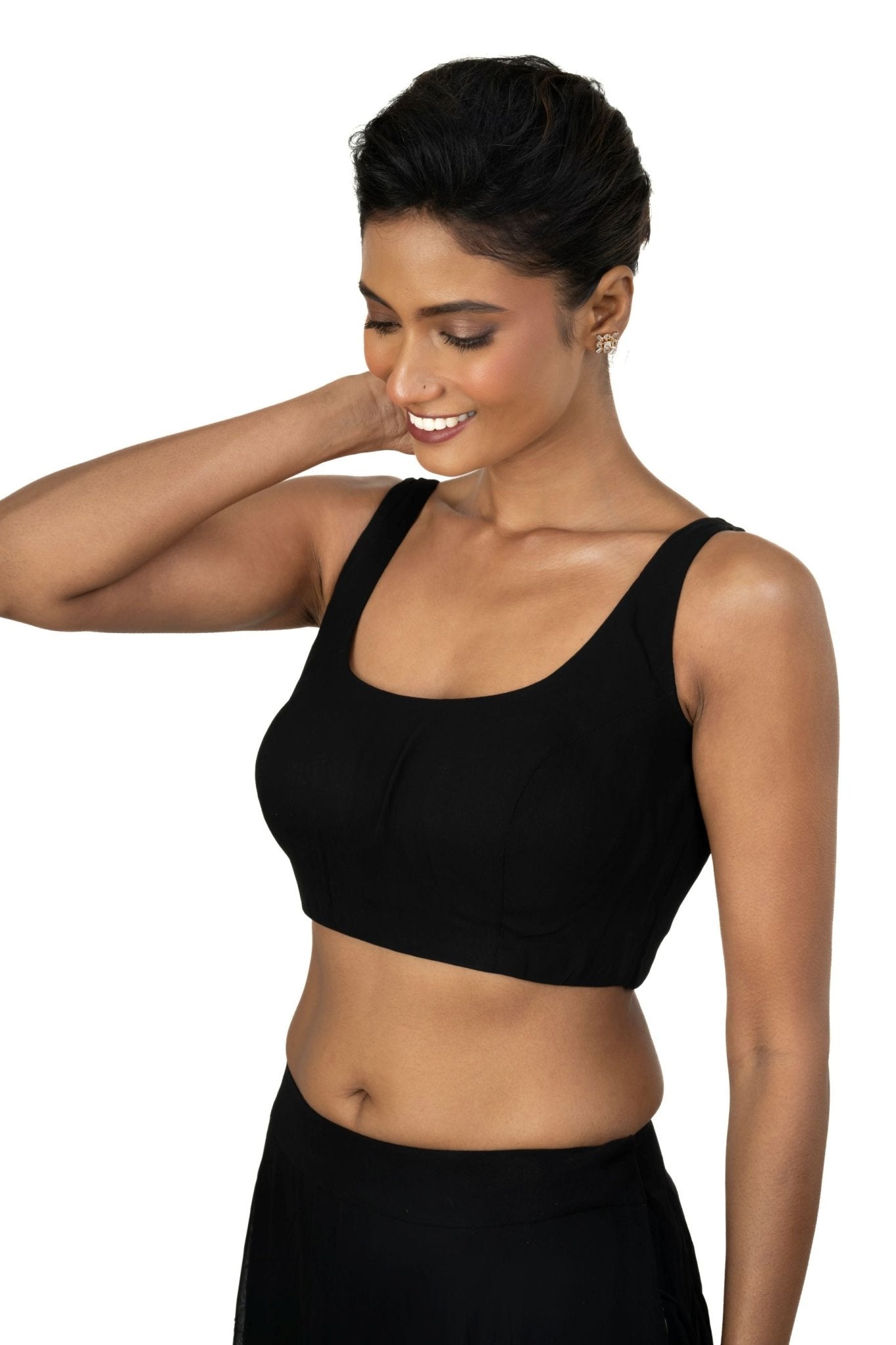 Black Broad U Neckline Sleeveless Blouse - Anvi Couture