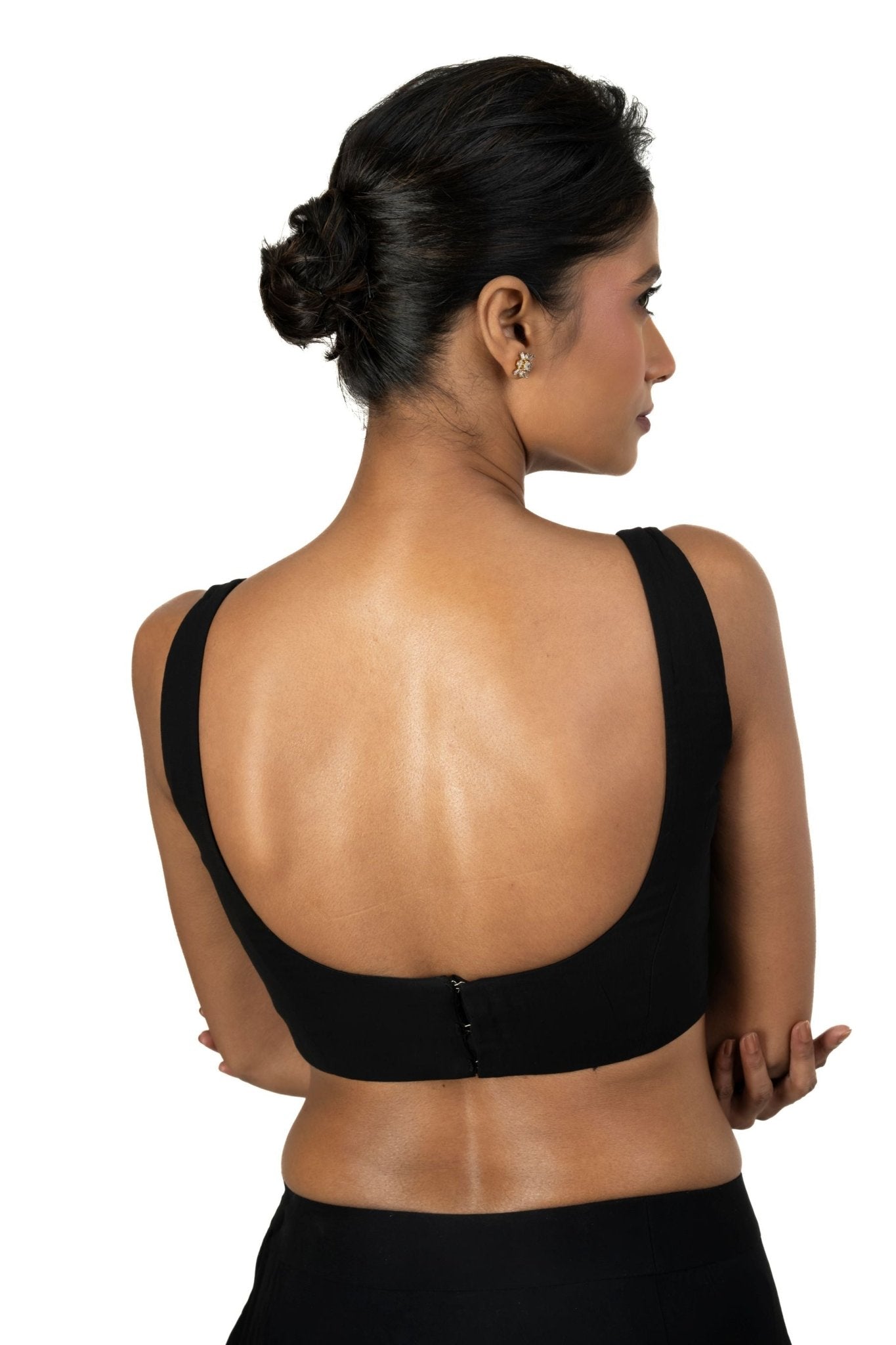 Black Broad U Neckline Sleeveless Blouse - Anvi Couture