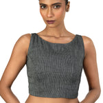 Grey Boat Neck Khadi Cotton Blouse - image 1