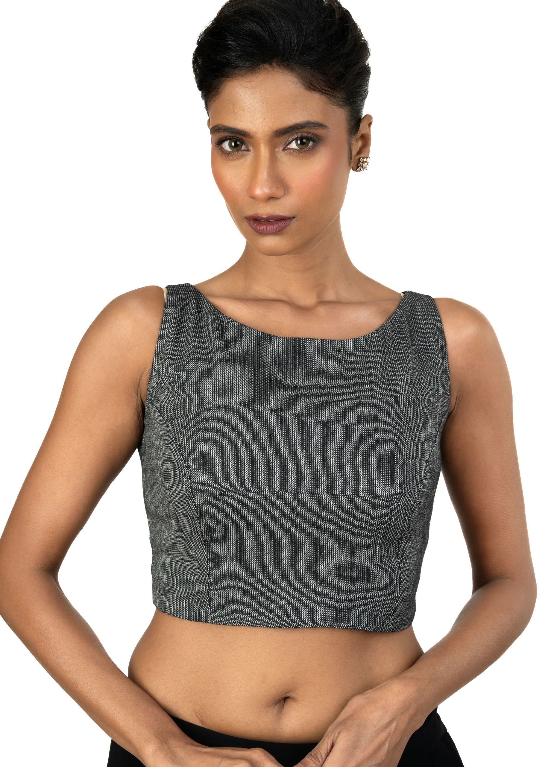 Grey Boat Neck Khadi Cotton Blouse - image 1