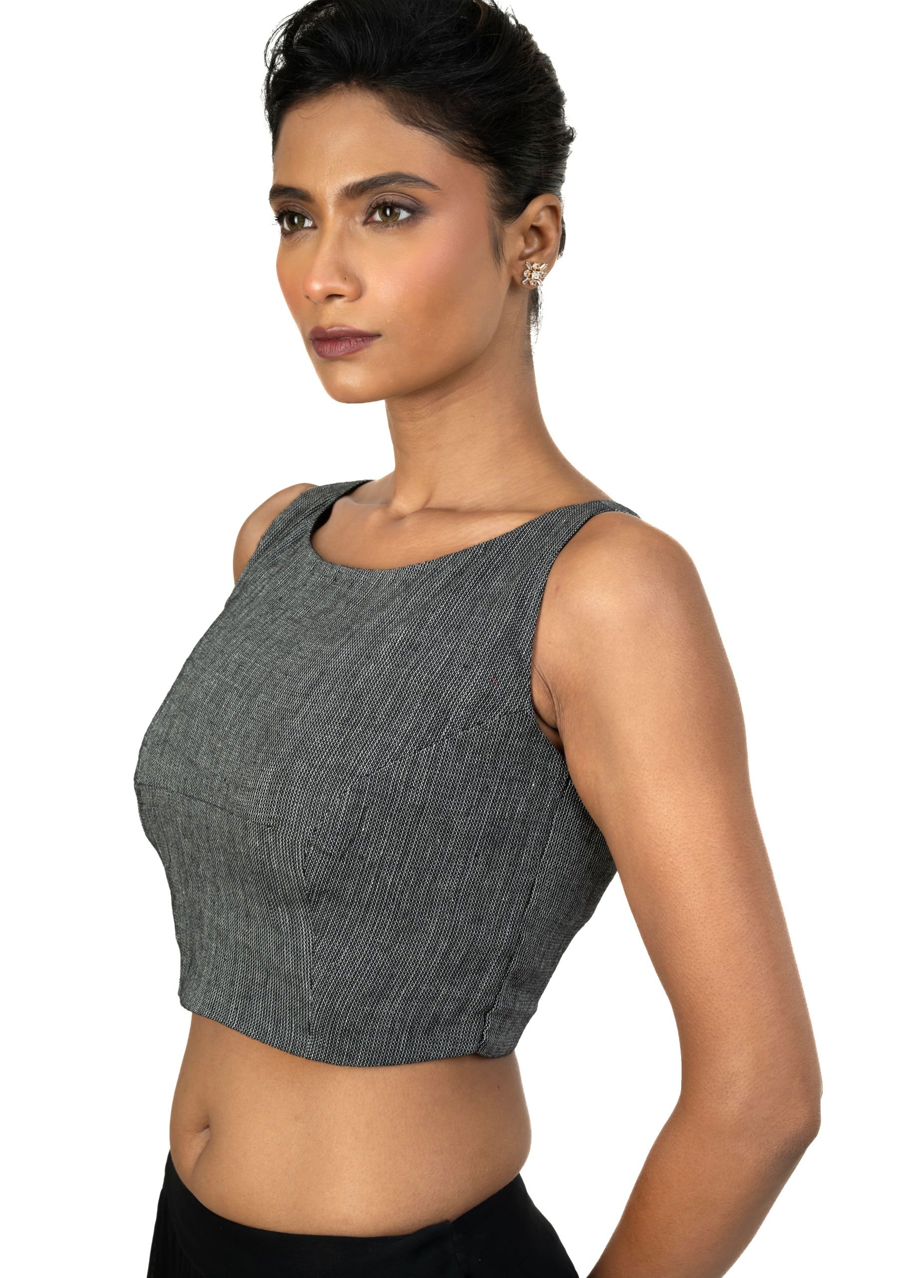 Grey Boat Neck Khadi Cotton Blouse - image 2