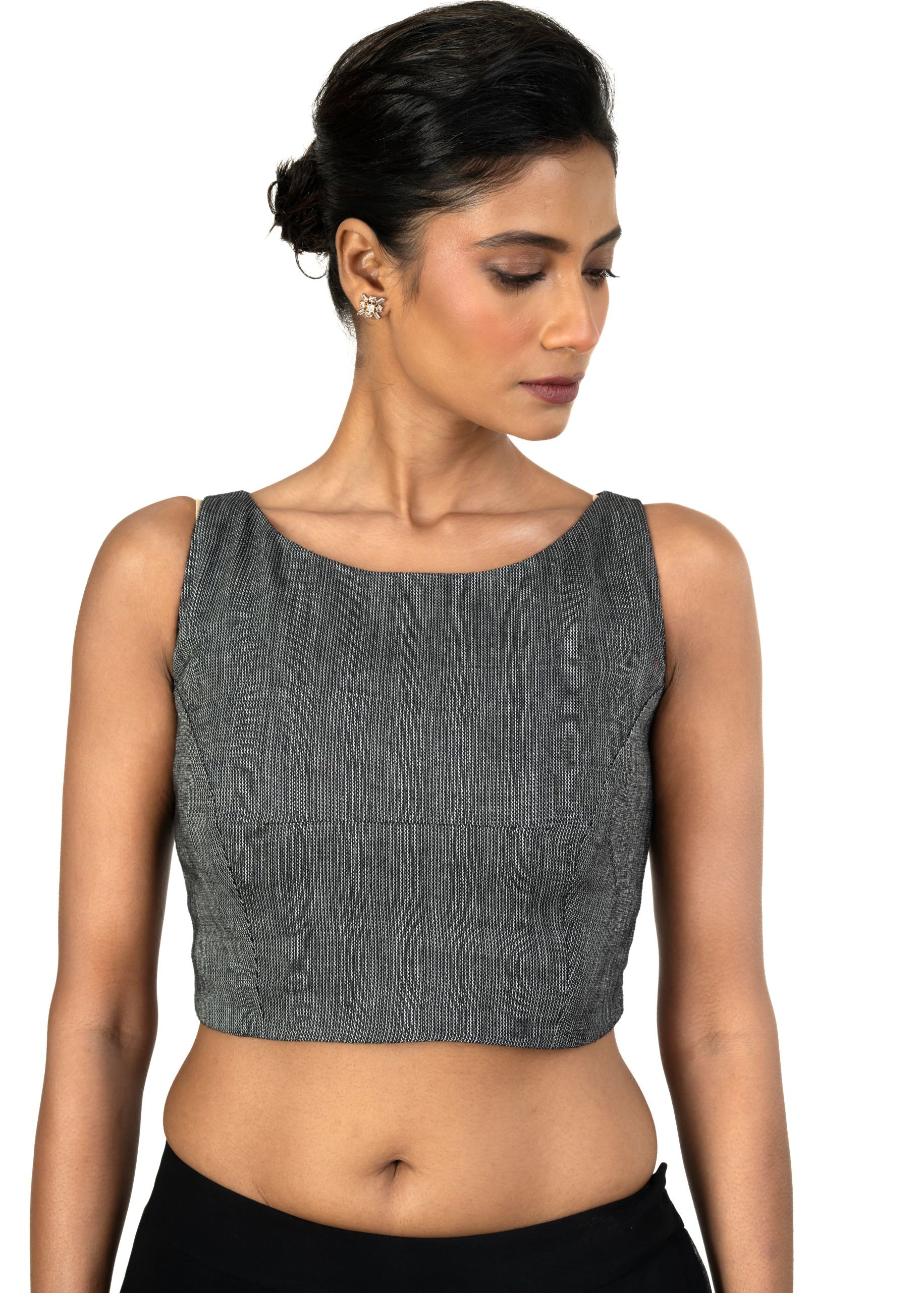 Grey Boat Neck Khadi Cotton Blouse - image 3