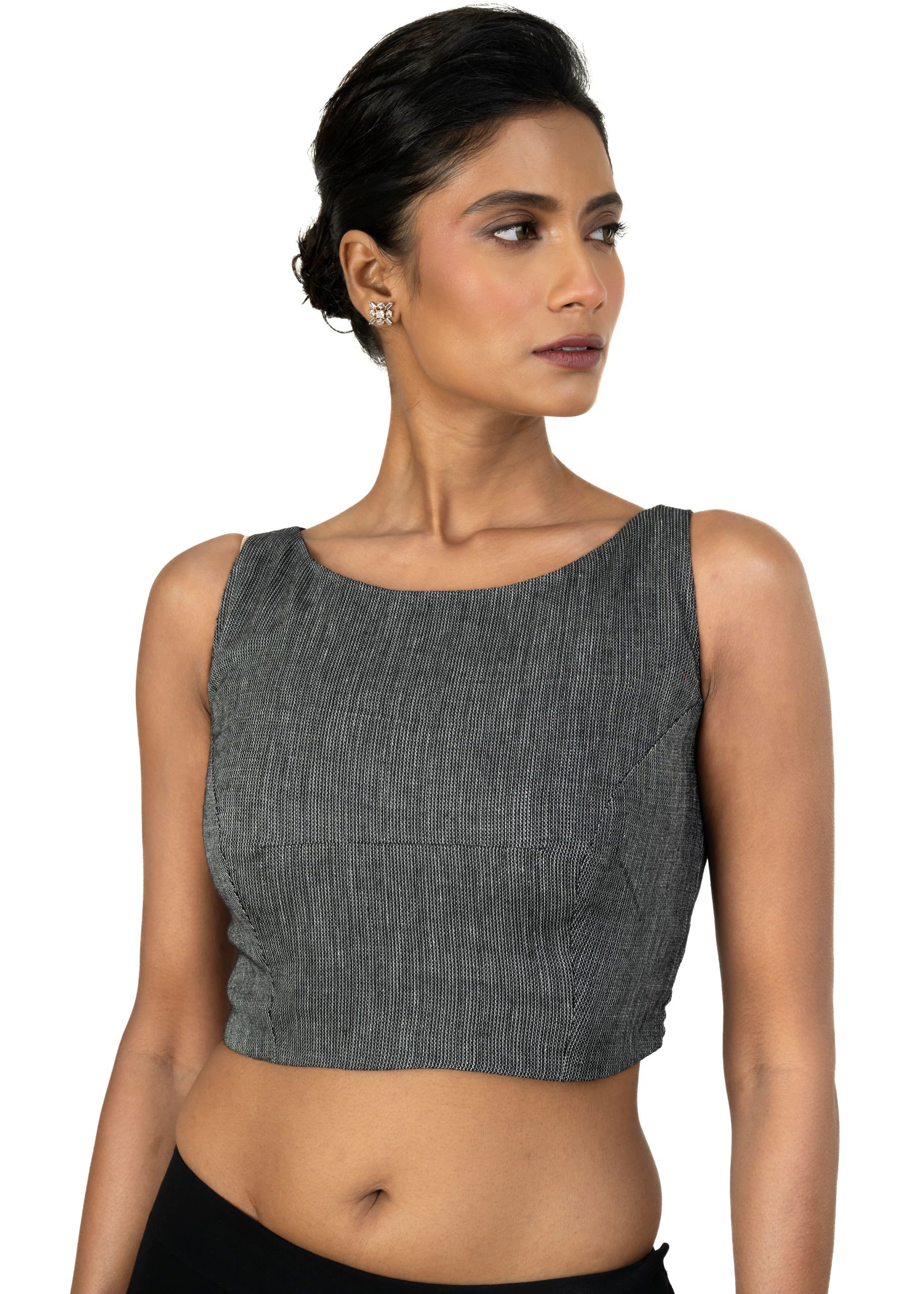Grey Boat Neck Khadi Cotton Blouse - image 4
