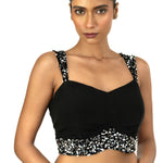 Black Sequin Sleeveless Blouse with Sweet Heart Neckline - image 2