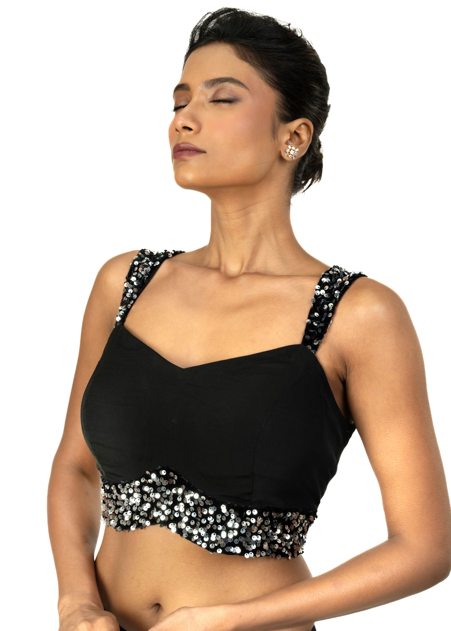 Black Sequin Sleeveless Blouse with Sweet Heart Neckline - image 3