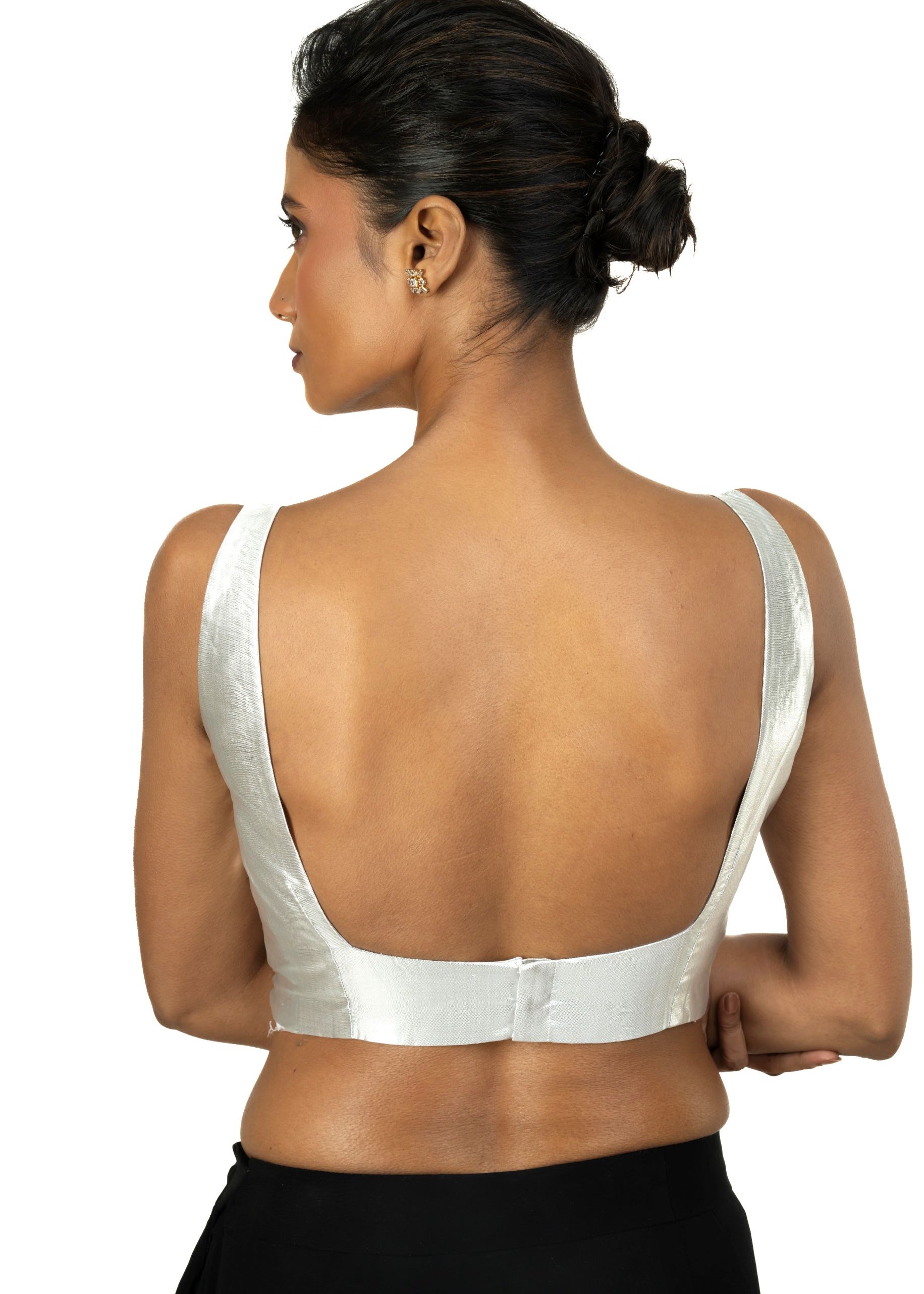 Silver Tissue Silk Blouse with Square Neckline with Back Closer - image 4