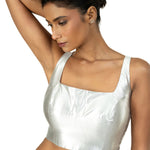 Silver Tissue Silk Blouse with Square Neckline with Back Closer - image 1