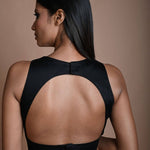 Black Sleeveless Blouse in Cotton with V Neckline and Back Cutout - Anvi Couture