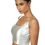 Silver Tissue Silk Blouse with Square Neckline with Back Closer - image 3