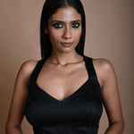 Black Sleeveless Blouse in Cotton with V Neckline and Back Cutout - Anvi Couture