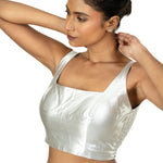 Silver Tissue Silk Blouse with Square Neckline with Back Closer - image 2