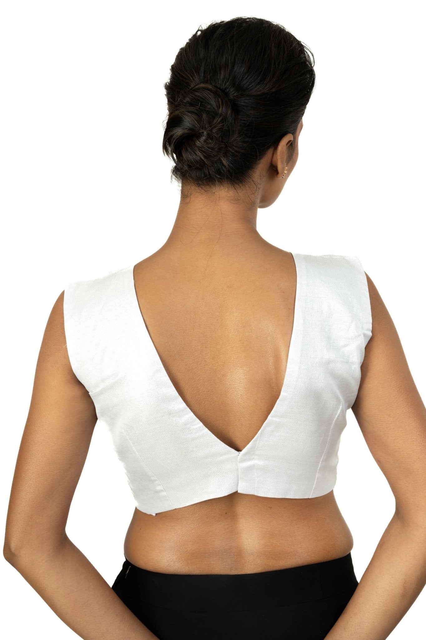 Silver Tissue Silk Blouse with V Neckline with Back Closer - Anvi Couture