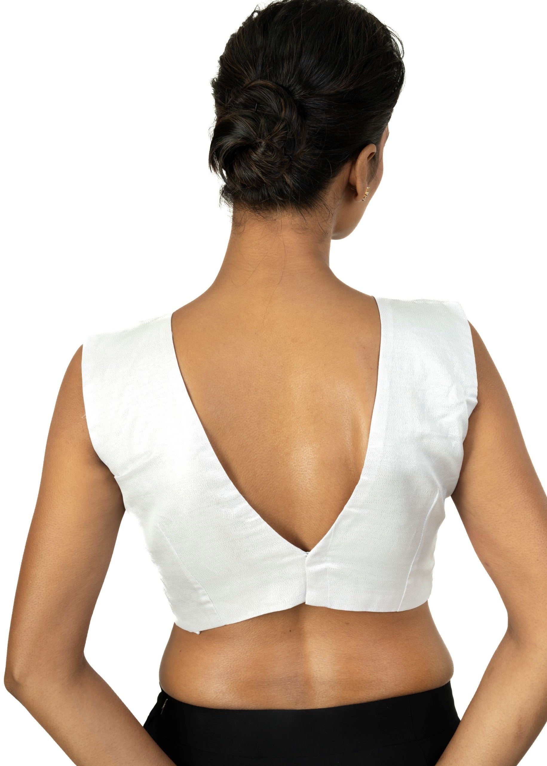 Silver Tissue Silk Blouse with V Neckline with Back Closer - image 4