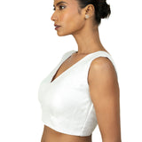 Silver Tissue Silk Blouse with V Neckline with Back Closer - image 3