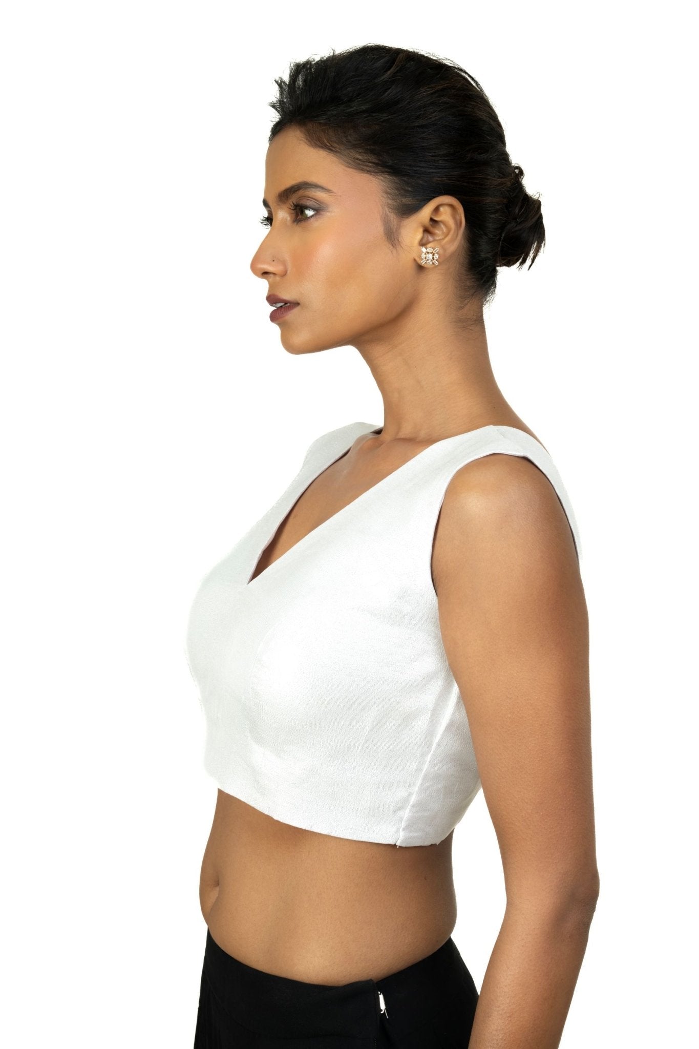 Silver Tissue Silk Blouse with V Neckline with Back Closer - Anvi Couture