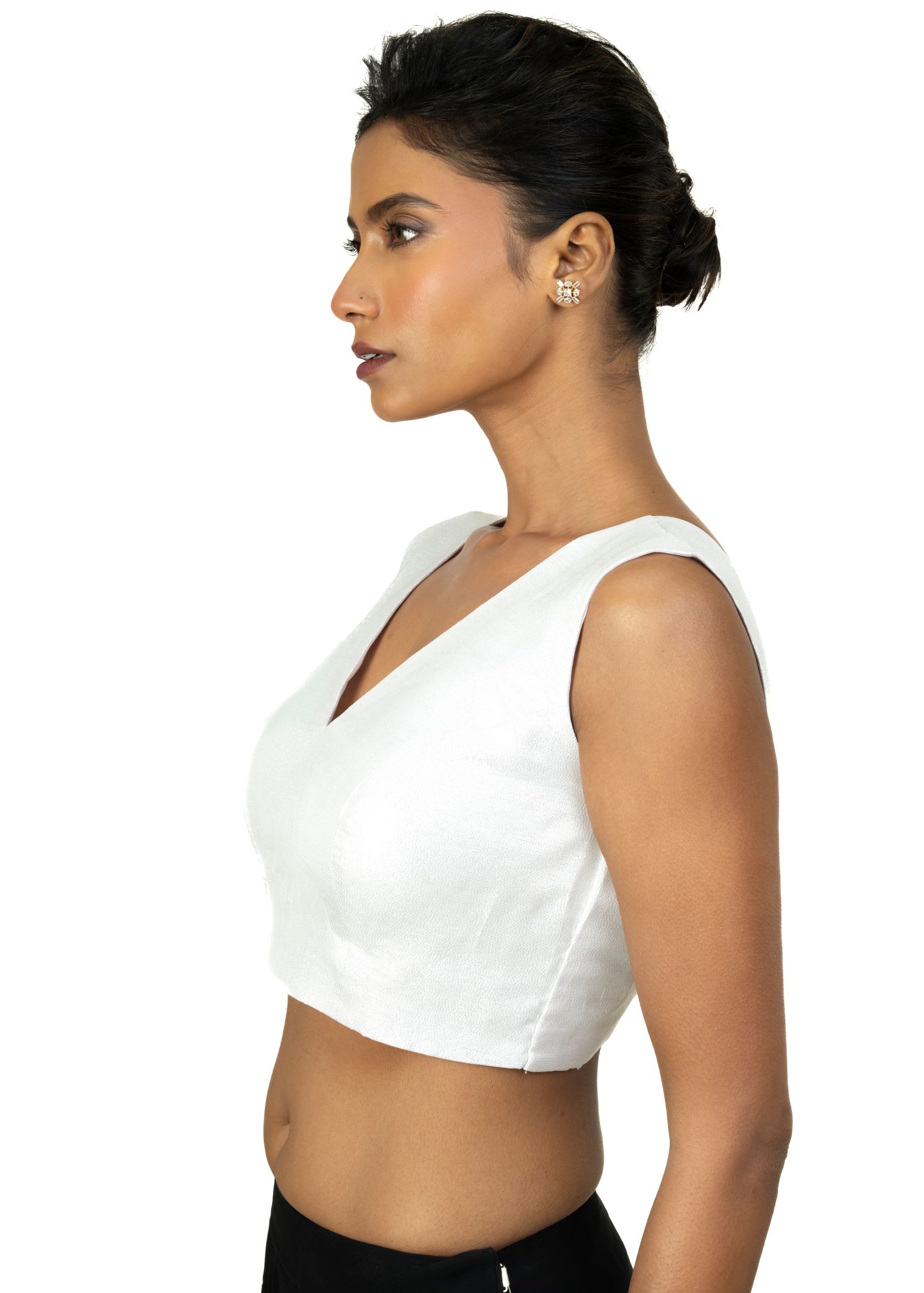 Silver Tissue Silk Blouse with V Neckline with Back Closer - image 3