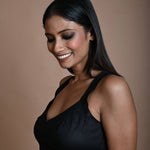 Black Sleeveless Blouse in Cotton with V Neckline and Back Cutout - Anvi Couture