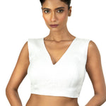 Silver Tissue Silk Blouse with V Neckline with Back Closer - image 1