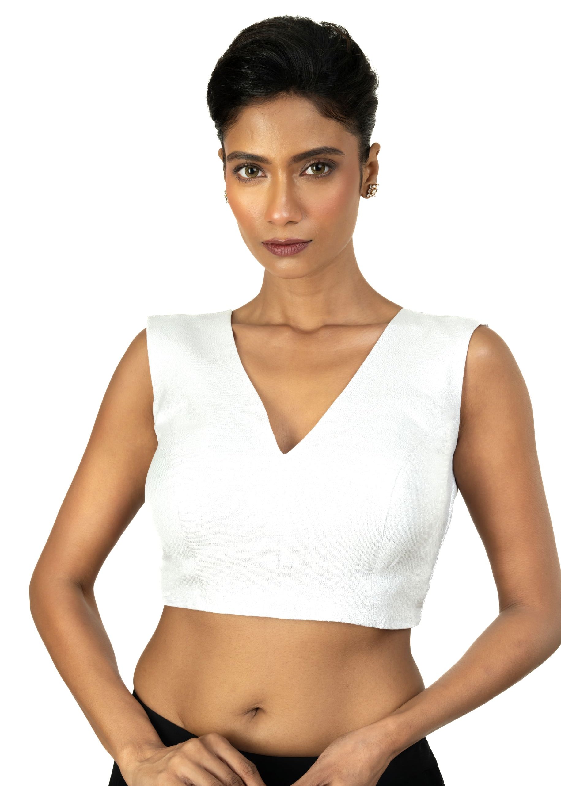 Silver Tissue Silk Blouse with V Neckline with Back Closer - image 1
