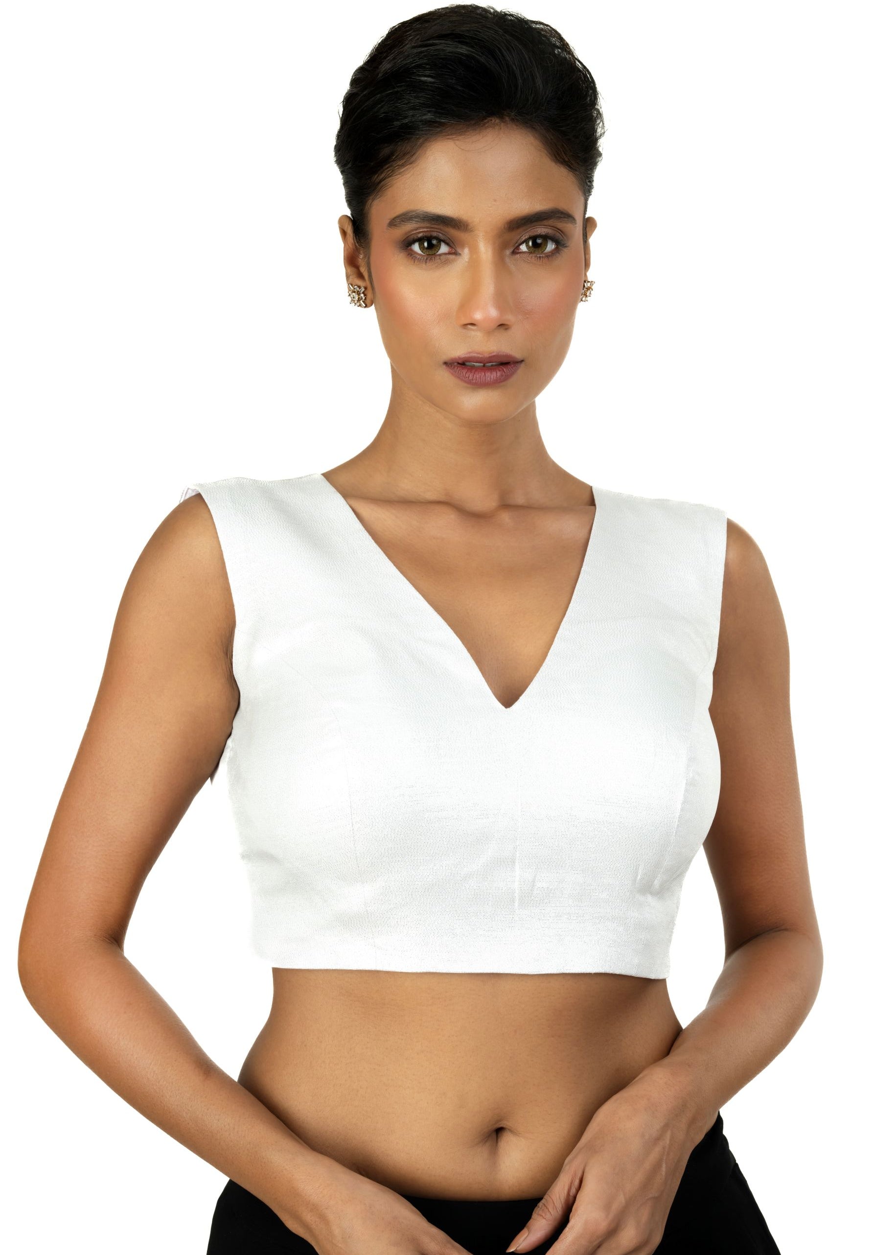 Silver Tissue Silk Blouse with V Neckline with Back Closer - image 2