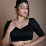 Back Half Sleeve Blouse in Cotton with Sweetheart Neckline - Anvi Couture