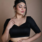 Back Half Sleeve Blouse in Cotton with Sweetheart Neckline - Anvi Couture