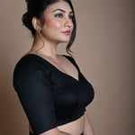 Back Half Sleeve Blouse in Cotton with Sweetheart Neckline - Anvi Couture