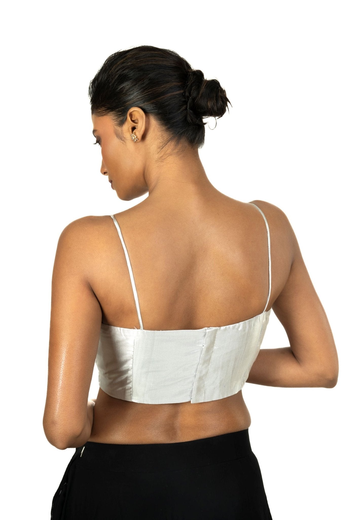 Silver Tissue Strappy Sleeveless Blouses - Anvi Couture