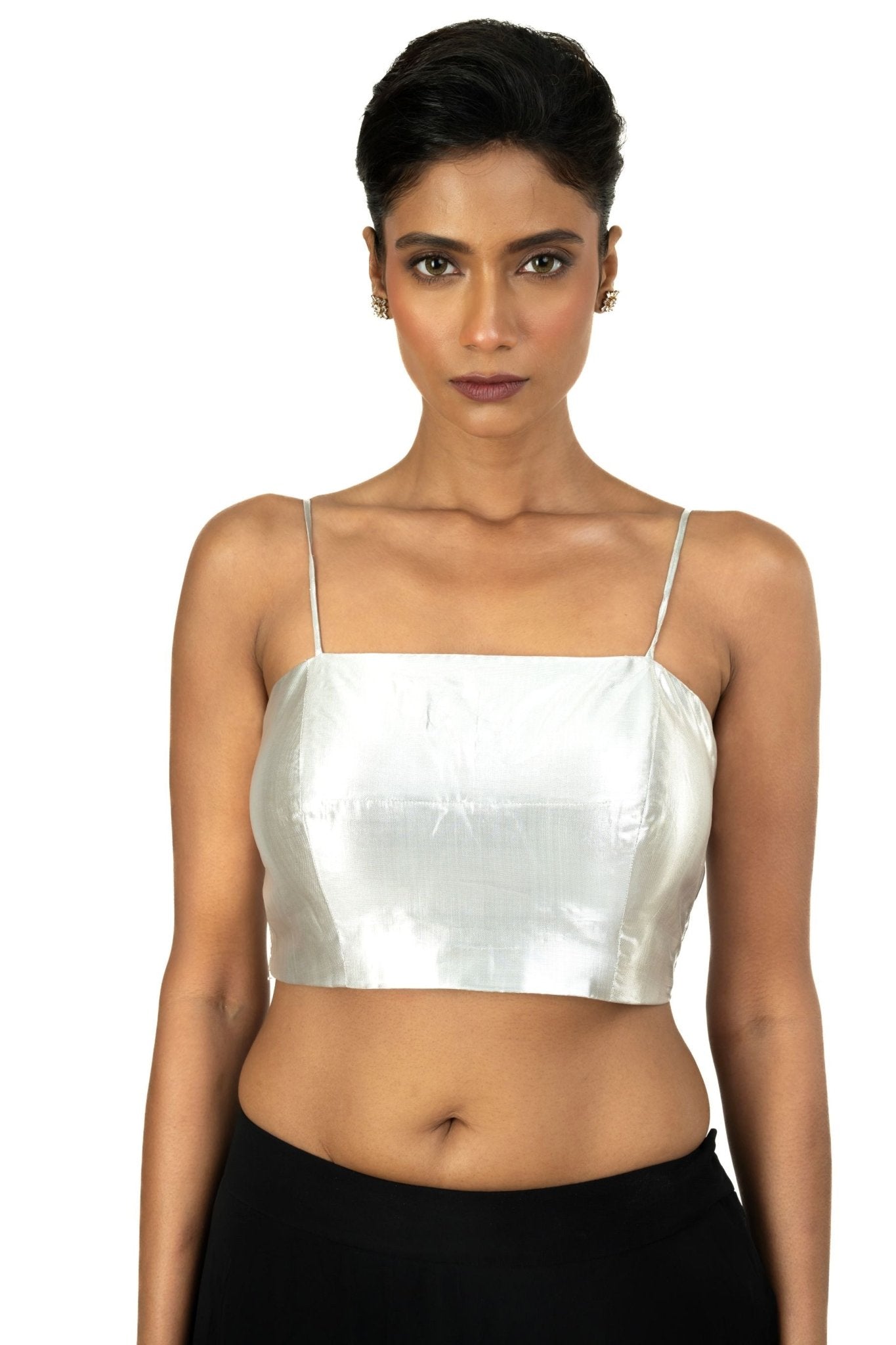 Silver Tissue Strappy Sleeveless Blouses - Anvi Couture