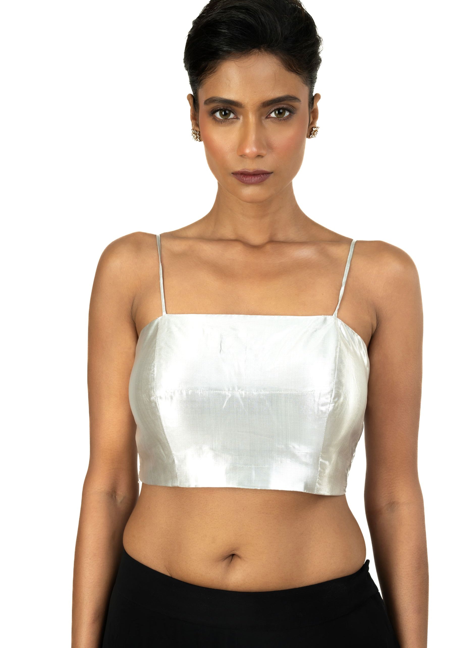 Silver Tissue Strappy Sleeveless Blouses - image 1