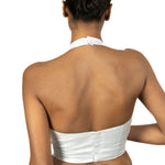Silver Tissue Halter Neck Saree Blouse imge 3