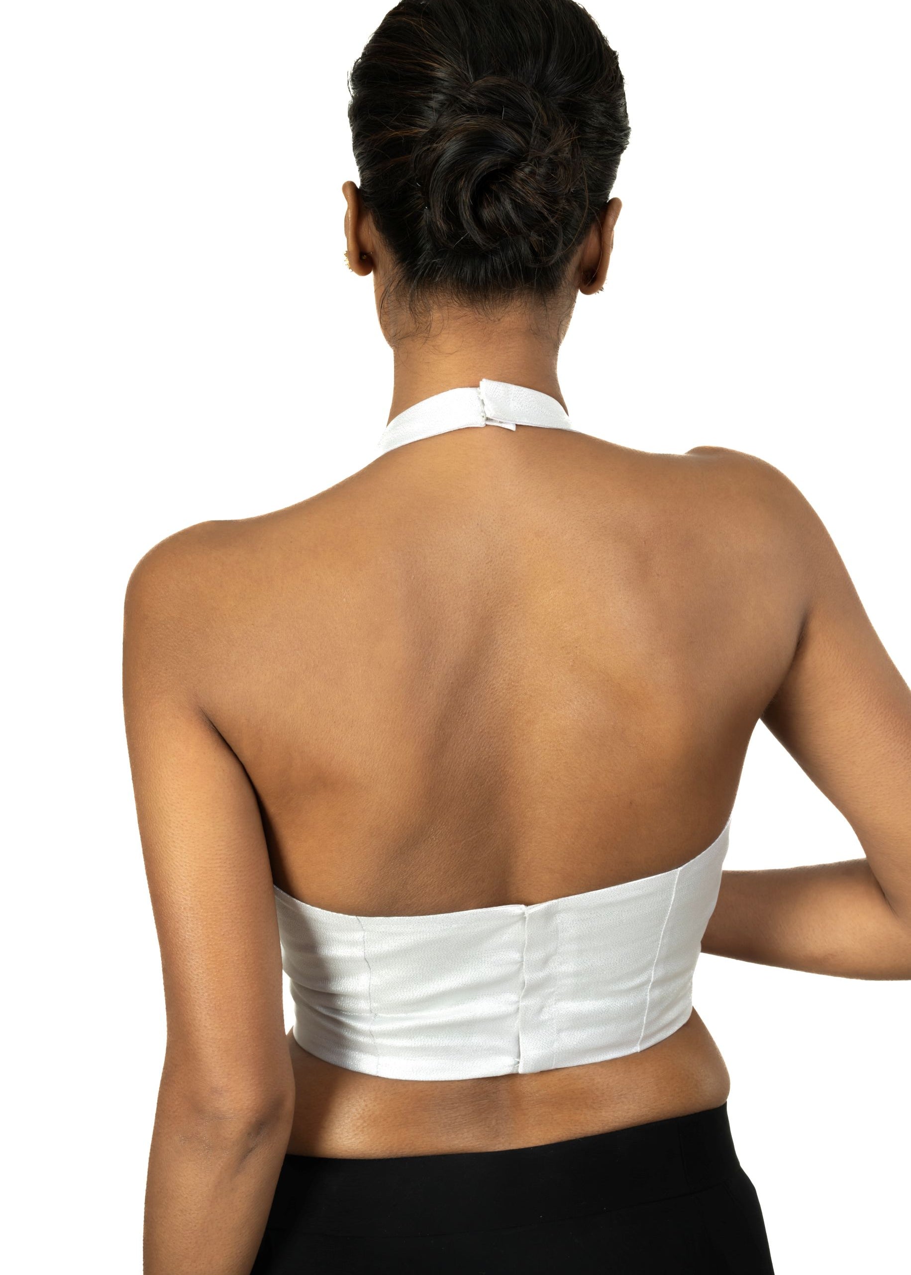 Silver Tissue Halter Neck Saree Blouse imge 3