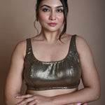 Gold Sleeveless Sequin Blouse with U - Neckline - Anvi Couture