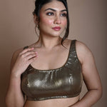 Gold Sleeveless Sequin Blouse with U - Neckline - Anvi Couture