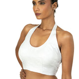 Silver Tissue Halter Neck Saree Blouse imge 2