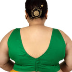 Dark Green Plunging V Neckline Sleeveless Plus Size Saree Blouse - Anvi Couture