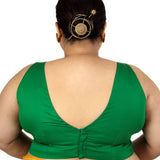 Dark Green Plunging V Neckline Sleeveless Plus Size Saree Blouse - Anvi Couture